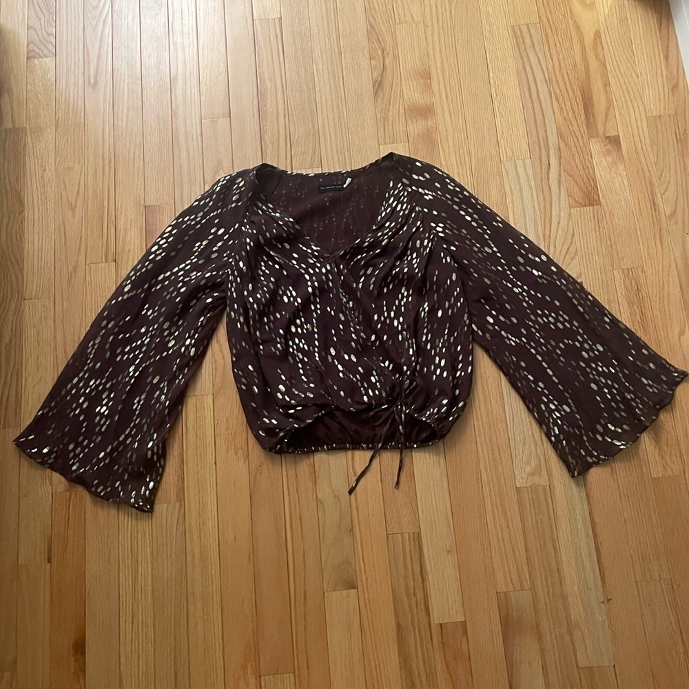 THE Addison Story Brown and Gold Long Sleeve Top Size Small